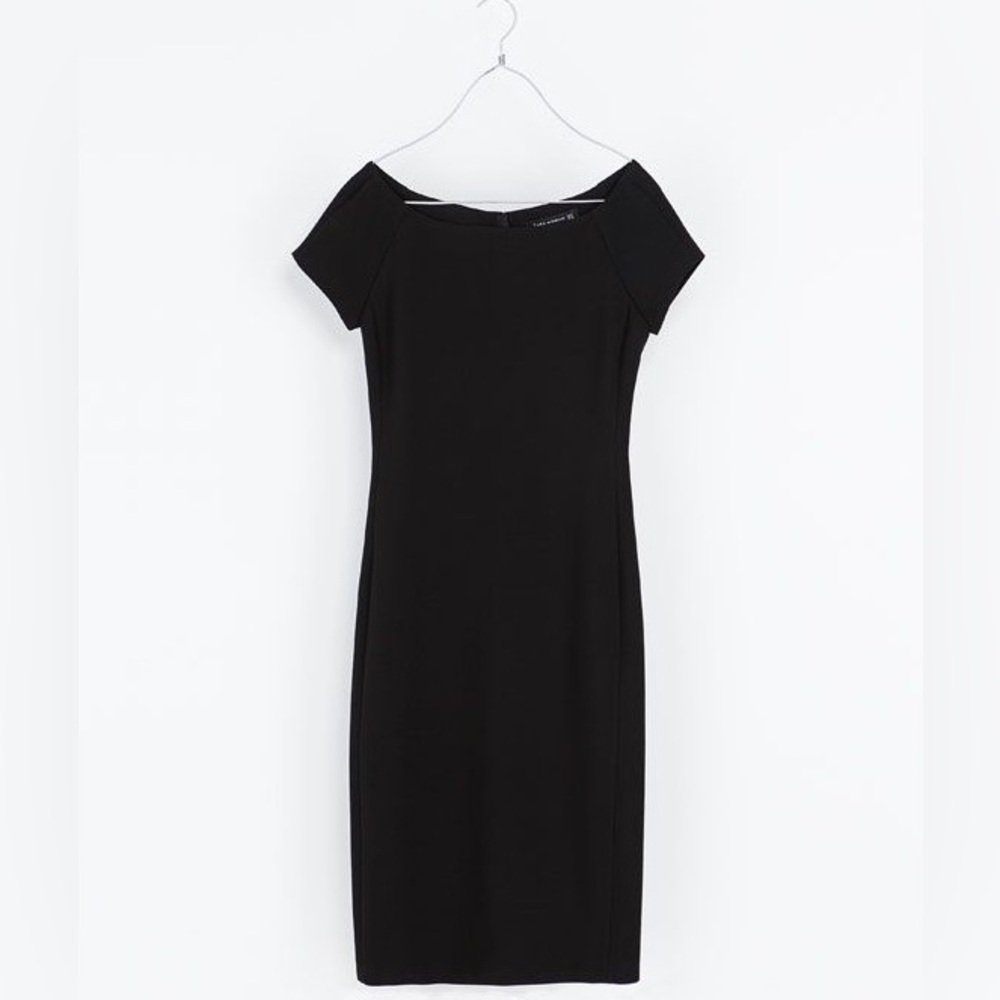 🎩 Zara Boatneck Midi Black Dress Medium